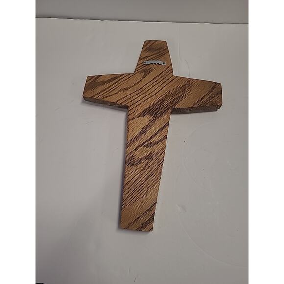 Wood Wall Cross Crucifix Oak Crochet 13" x 9" Hanging Decor Handmade Religious - Picture 8 of 13